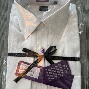 NEW PAUL SMITH MEN'S WHITE JACQUARD PAISLEY SHIRT